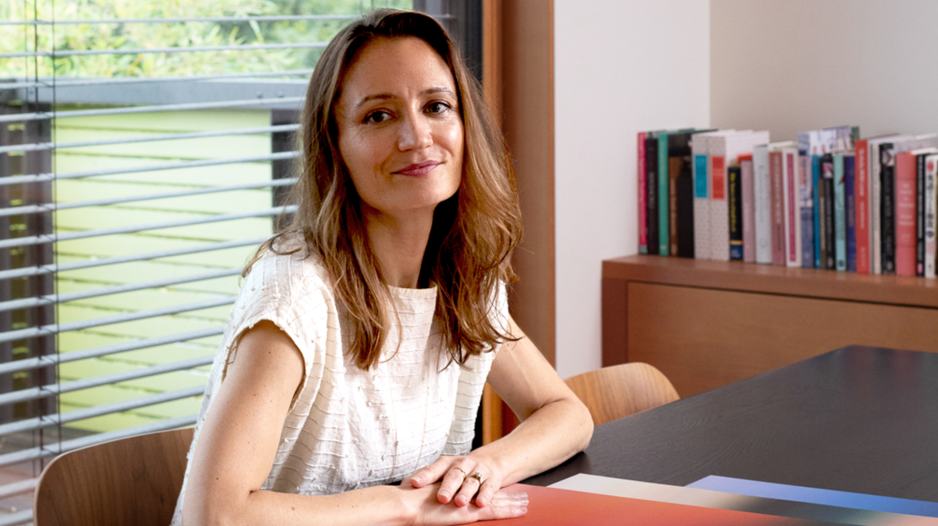 Mache CEO, Brienne Derosier, on the yoga mat
