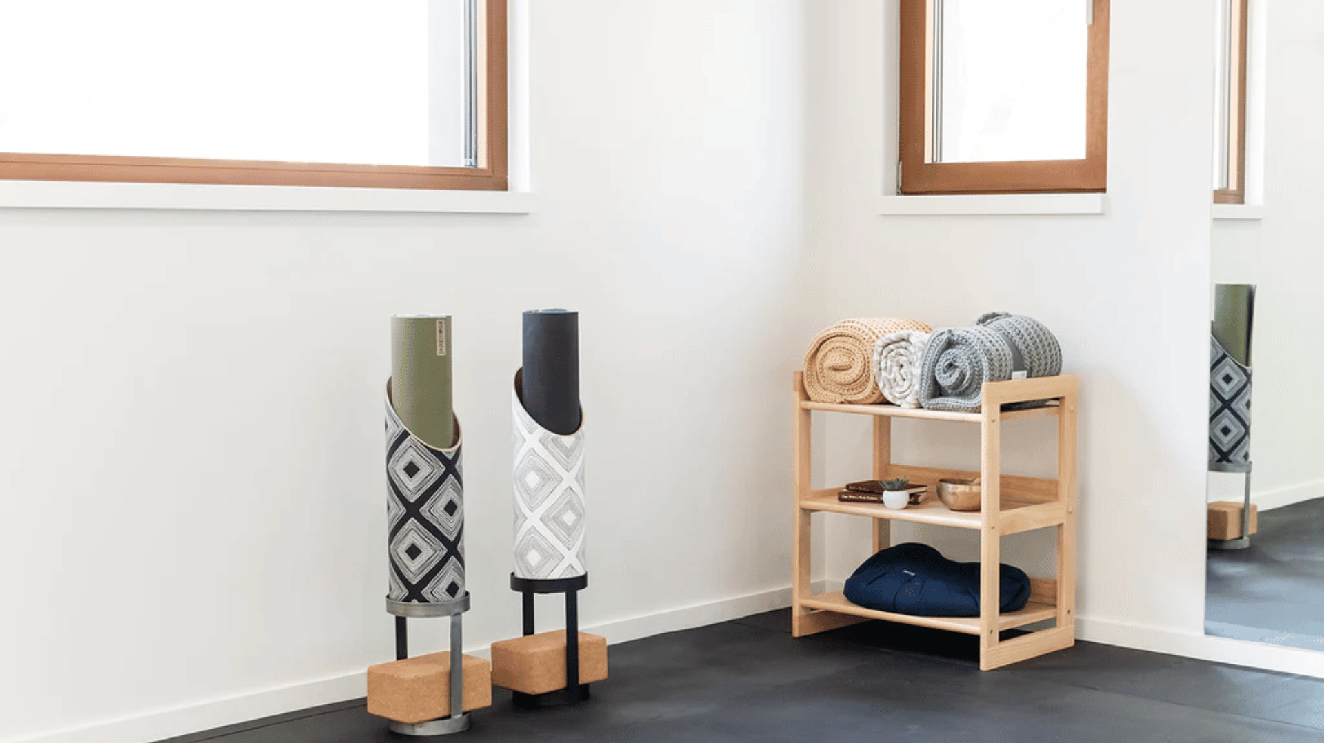 Sustainable yoga mat storage in a home studio