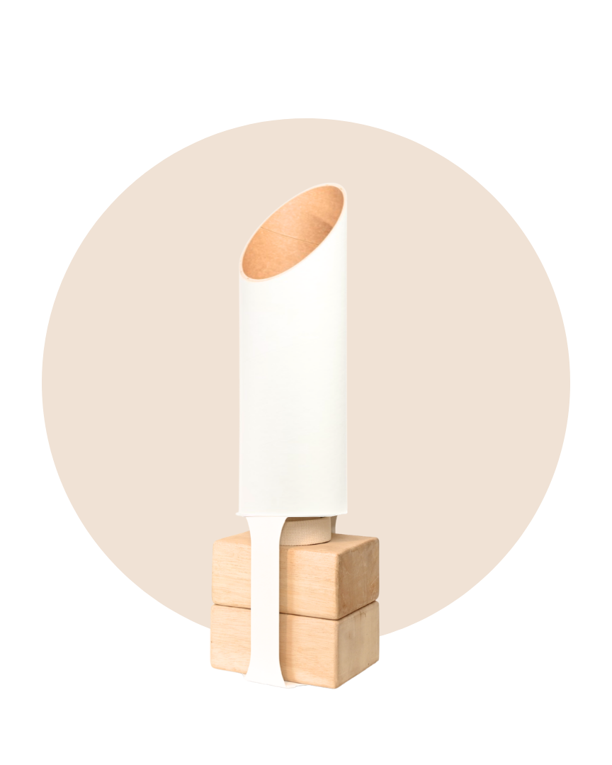 yoga mat tube in white with gold yoga block stand attachment