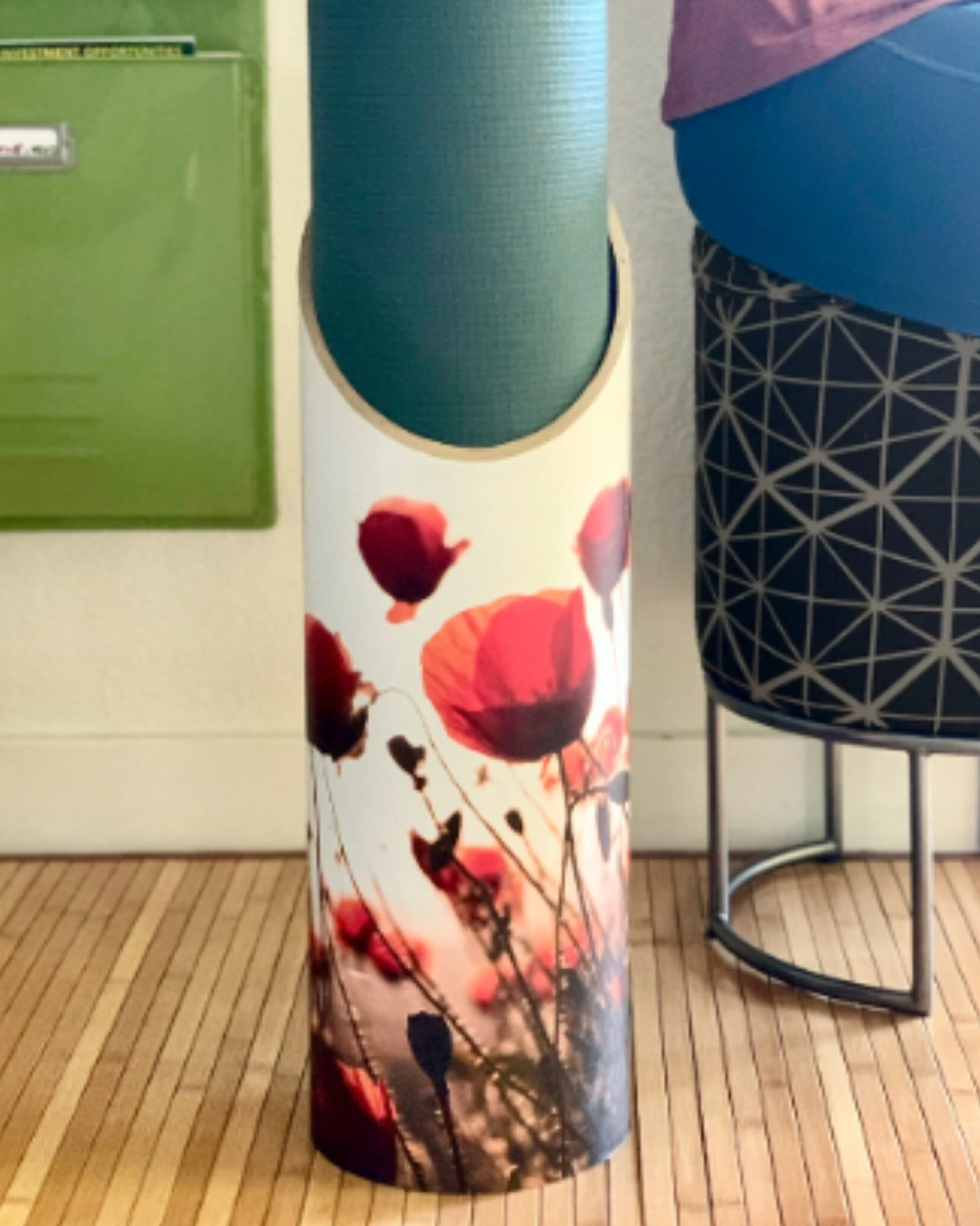 Yoga Mat Tube | Poppies, Yoga Mat Storage, Yoga Studio Decor, Yoga Mat Holders, Storage, Yoga Gifts, Meditation Gifts, EcoYoga, Home Storage