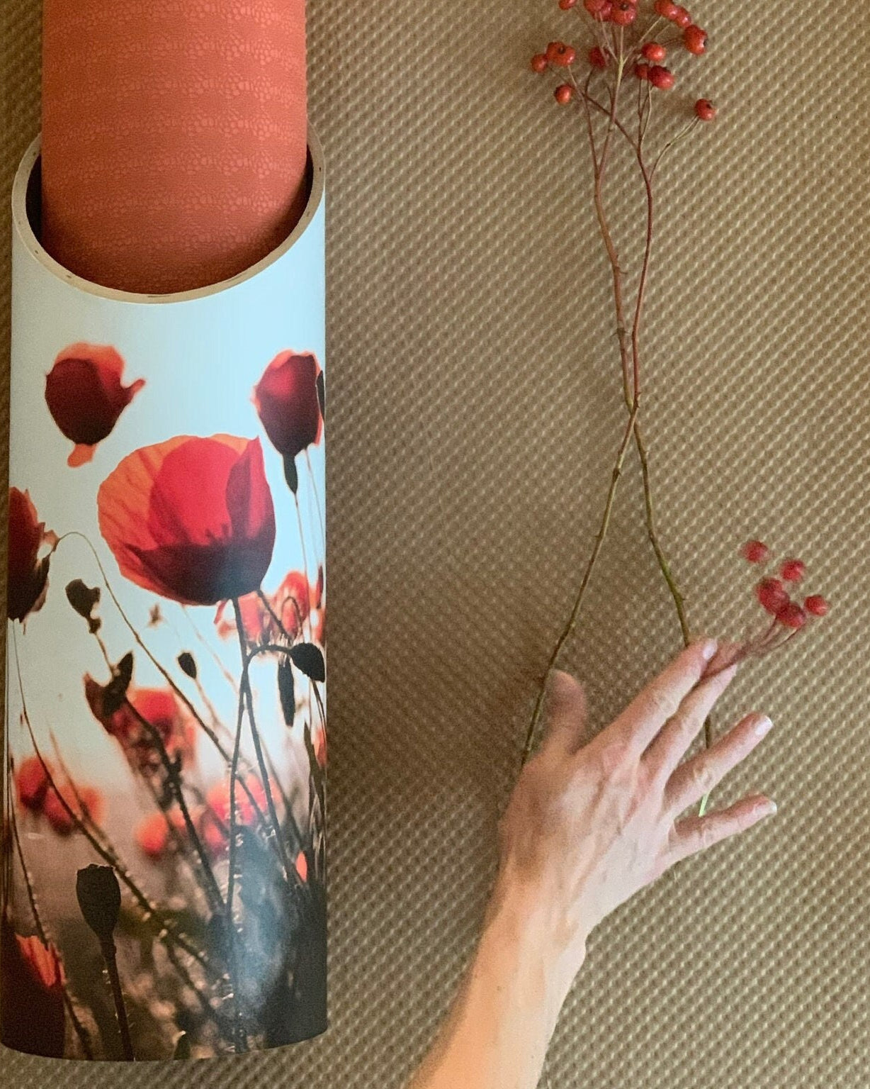 Yoga Mat Tube | Poppies, Yoga Mat Storage, Yoga Studio Decor, Yoga Mat Holders, Storage, Yoga Gifts, Meditation Gifts, EcoYoga, Home Storage