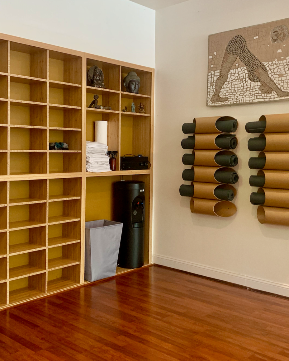Yoga Shala custom yoga cubbie storage and Holey Cannolis