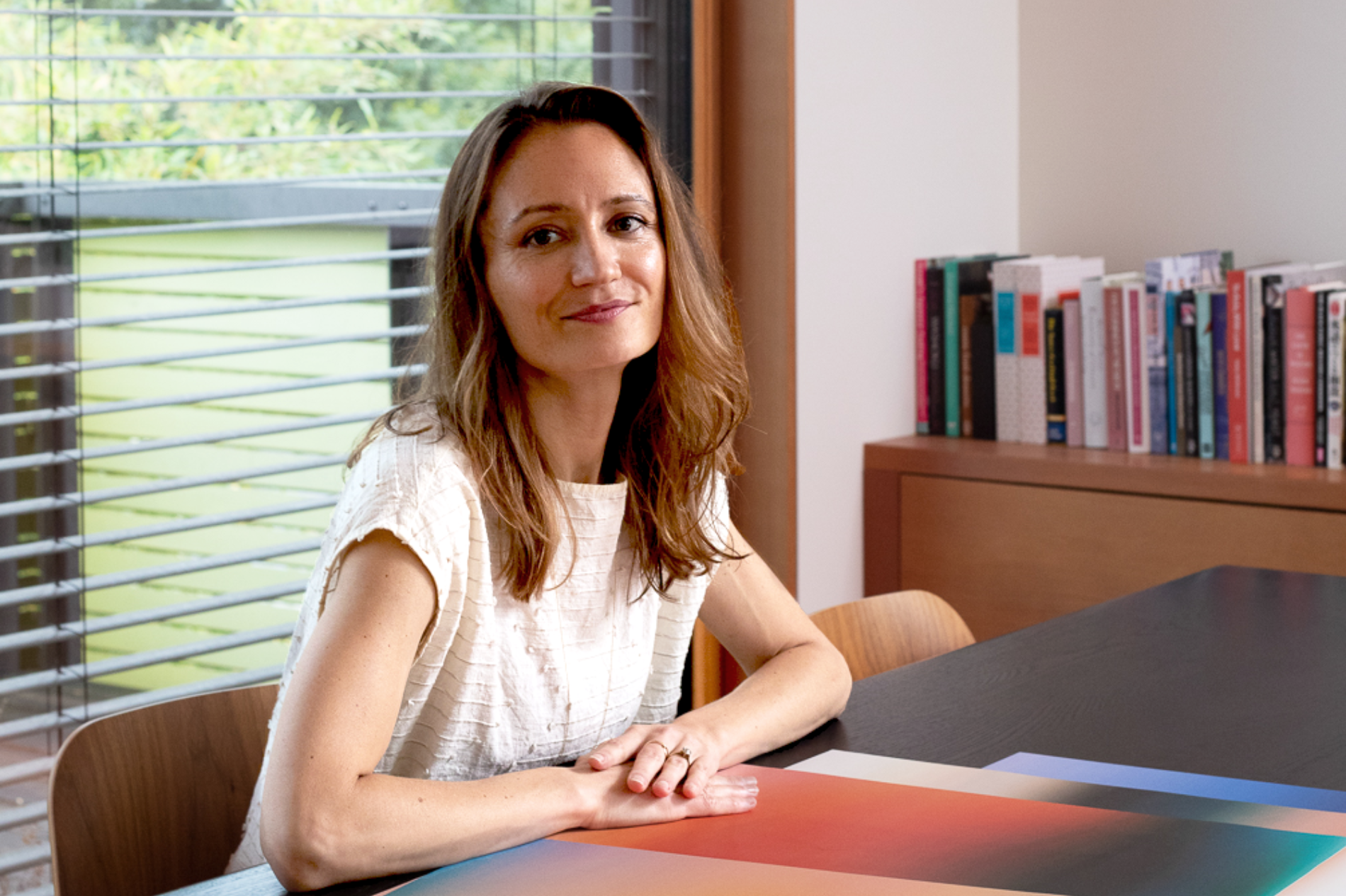 Mache CEO, Brienne Derosier, on the yoga mat