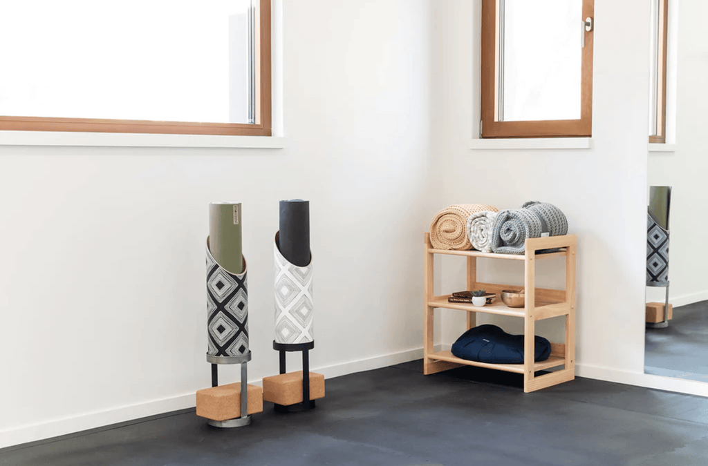 Sustainable yoga mat storage in a home studio