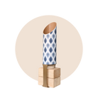 Decorative wall hook with a blue and white patterned cylindrical object on a beige background