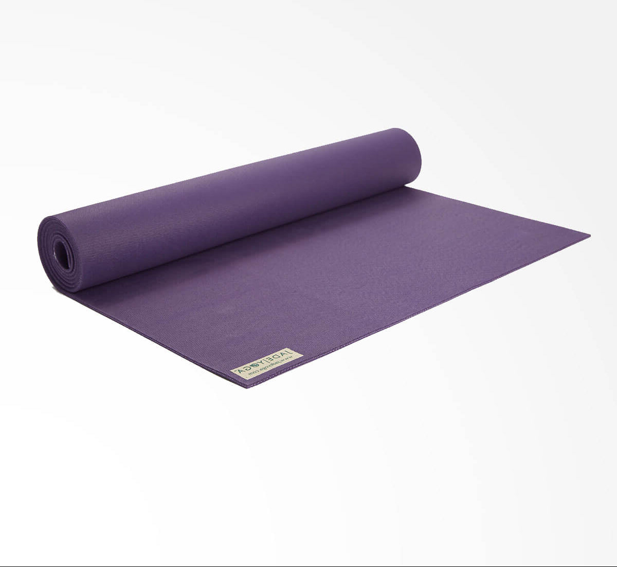 Purple yoga mat with a brand logo on a white background