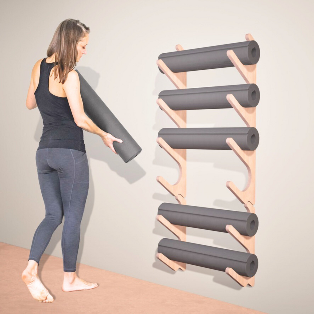 Stack Yoga Prop Rack | Wall Storage for Mats, Bolsters & Foam Rollers ...