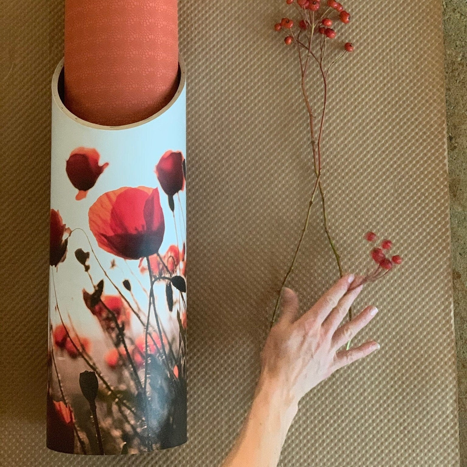 Yoga Mat Tube | Poppies, Yoga Mat Storage, Yoga Studio Decor, Yoga Mat Holders, Storage, Yoga Gifts, Meditation Gifts, EcoYoga, Home Storage